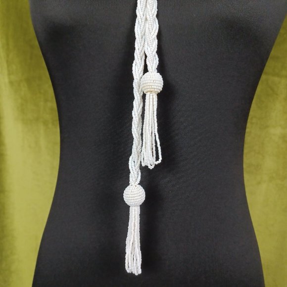 S O L D * Vintage Boho Braided Seed Bead Lariat Necklace, 46” - Picture 6 of 8